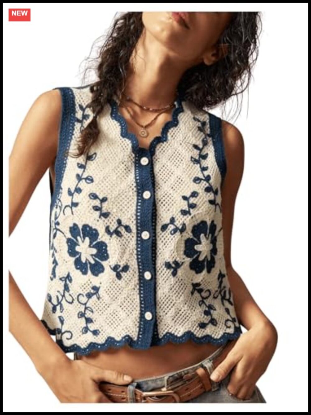 Women's Embroidered Knit Vest Top Sleeveless Boho Tank